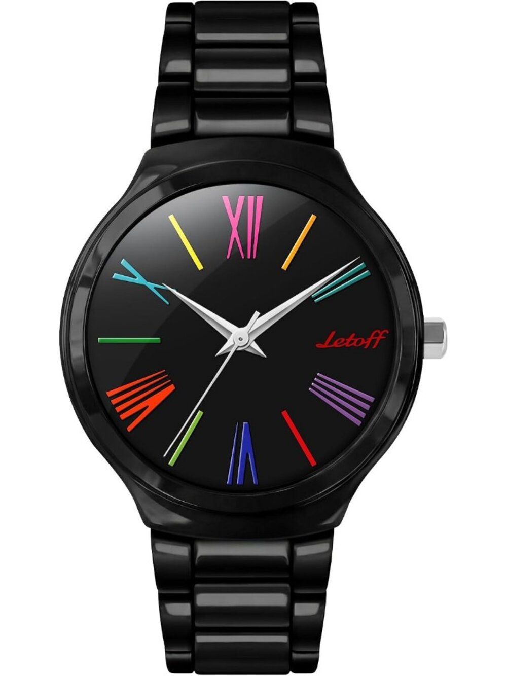 Women's Black Colorful Roman Numerals, Interchangeable Metal Strap Wrist Watches